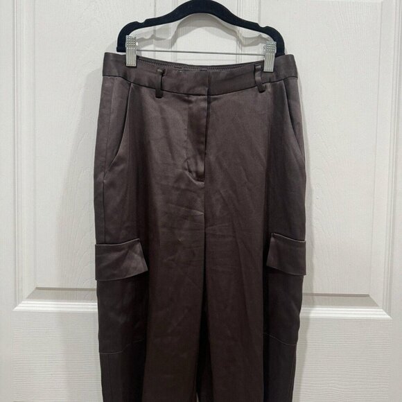 Babaton Pants Womens 2 High Rise Refined Cargo‎ Satin Coffee Brown - Picture 6 of 12